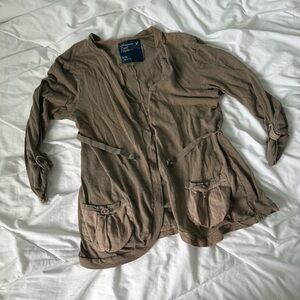 Y2K American Eagle 3/4 Sleeve Lightweight Gray Belted Open Cardigan/Jacket Large